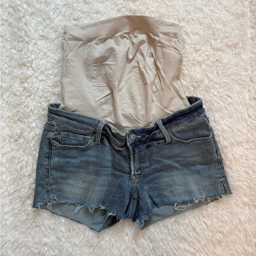 BLANQI maternity Blue Jean Shorts with Cream Waistband